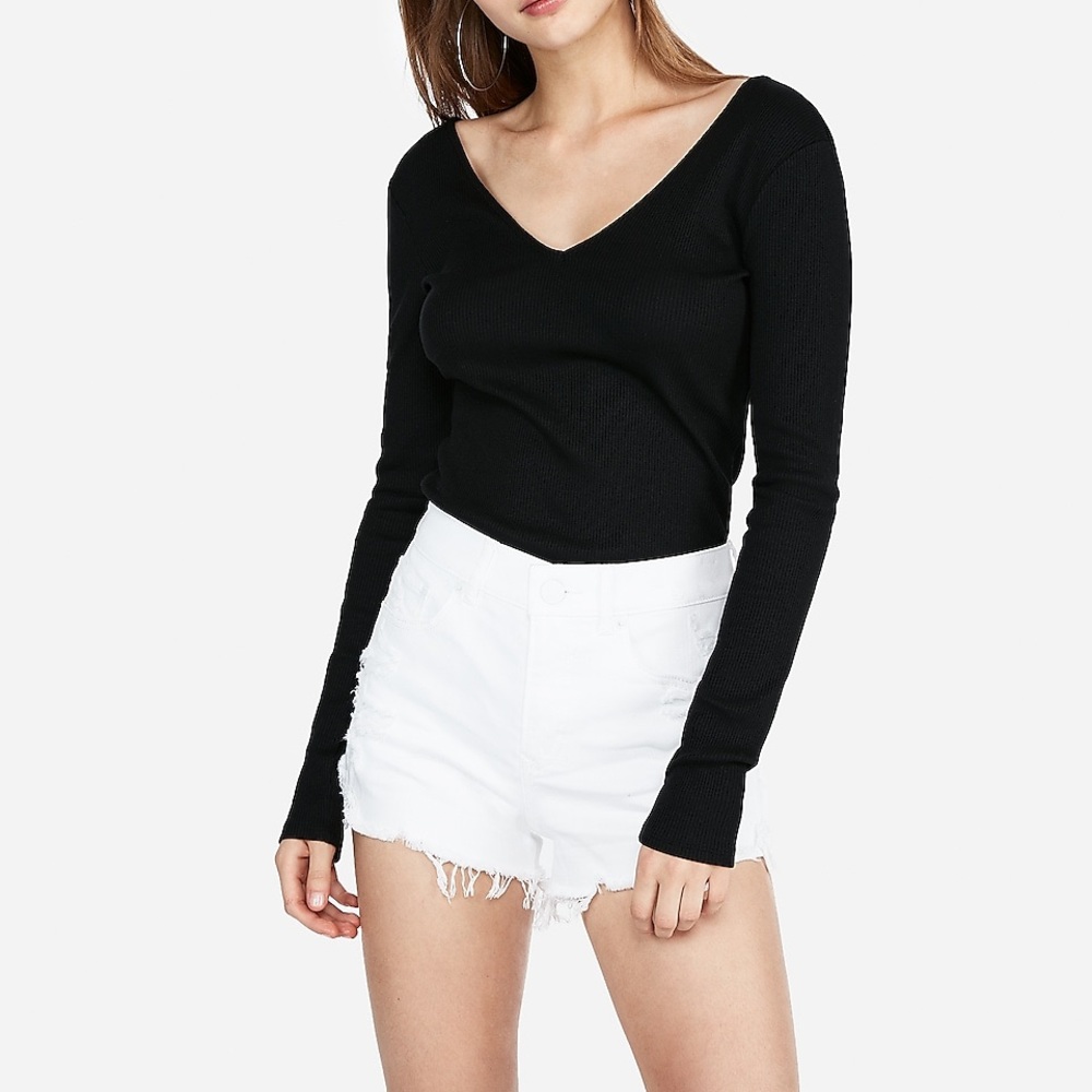 Express High Waisted Ripped Stretch Denim Shorts